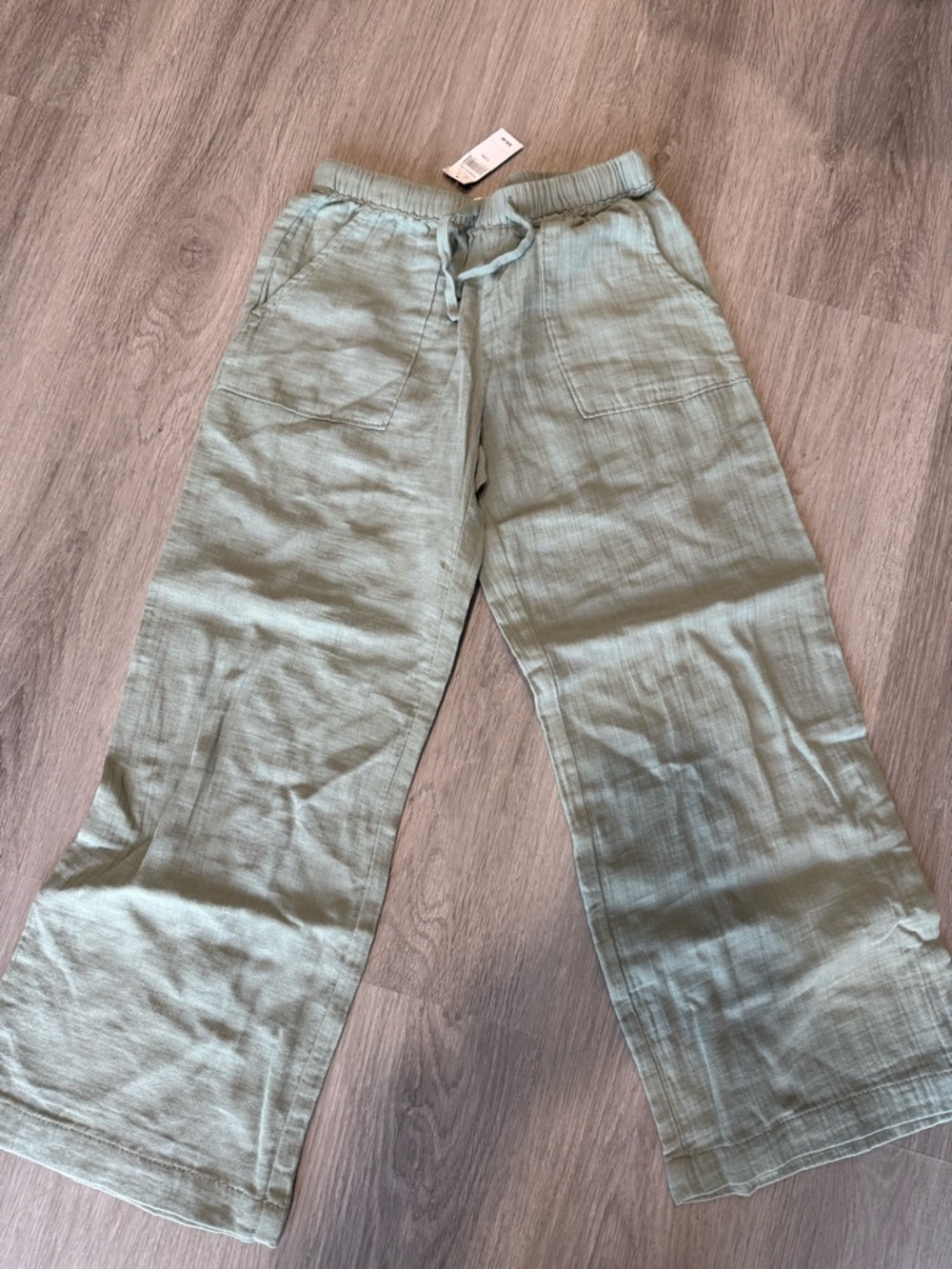 GAP Light Sage Wide-Leg Gauze Pants with Elastic Drawstring